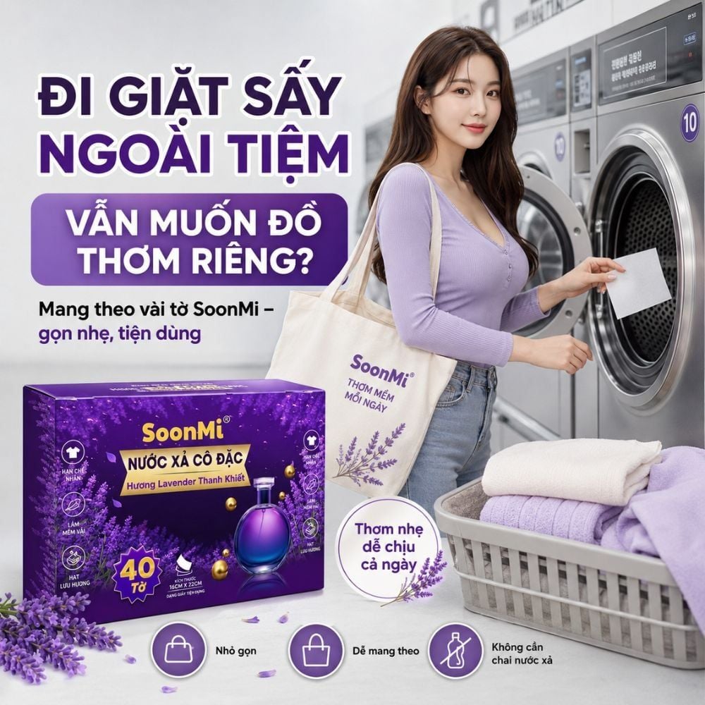 Nước xả cô đặc - Giấy Thơm Quần Áo SoonMi Hương Lavender - Nước Xả Cô Đặc Cho Máy Sấy (Hộp 40 Tờ) MK