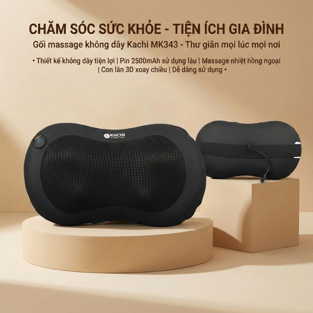 Gối massage không dây Kachi dòng cao cấp MK343 - New