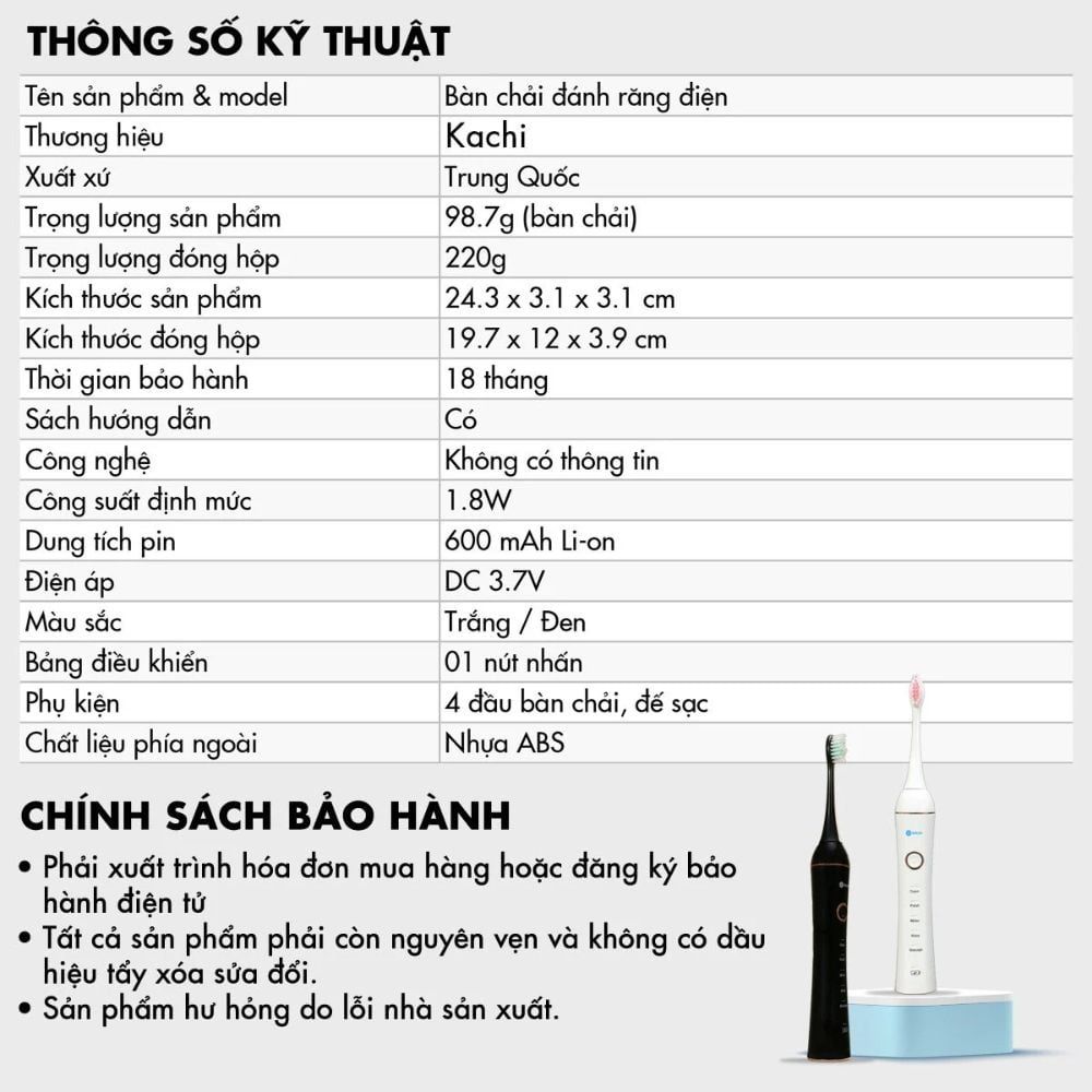 Bàn chải điện Kachi MK455 rung sóng âm dòng cao cấp