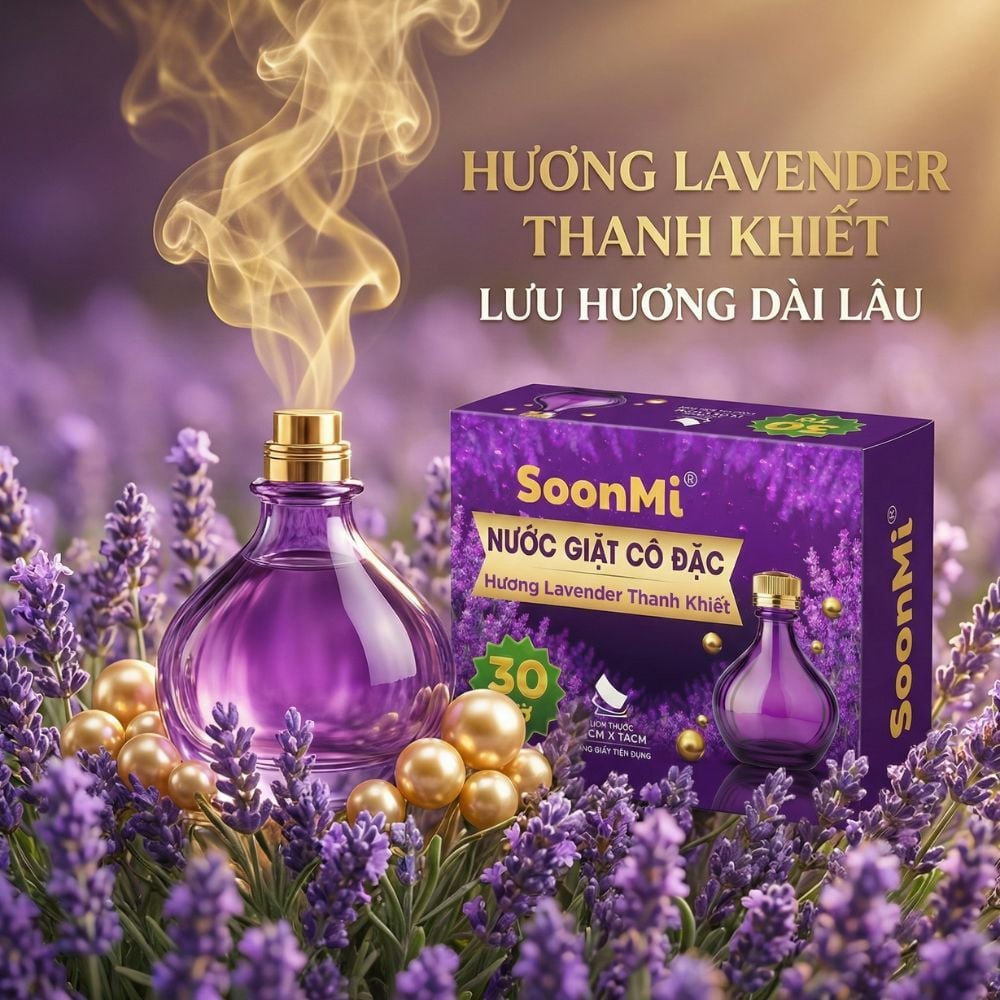 Nước Giặt Cô Đặc SoonMi Hương Lavender - Công Nghệ Giặt Tẩy Thế Hệ Mới (Hộp 30 Tờ) MK