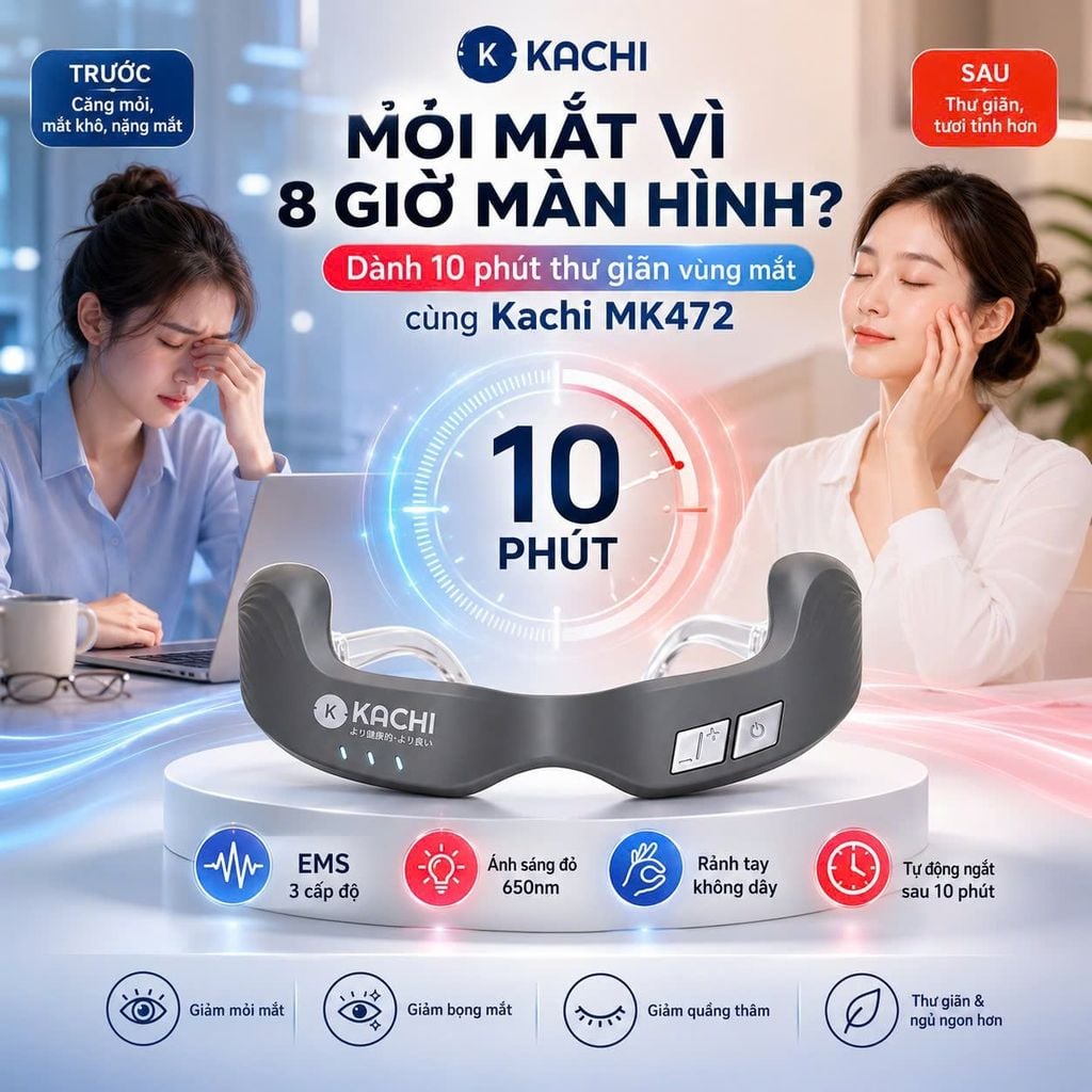 Máy Massage Mắt Kachi MK472: Giải Pháp Công Nghệ Đánh Bay Quầng Thâm và Ánh Sáng Đỏ Tăng Sinh Collagen