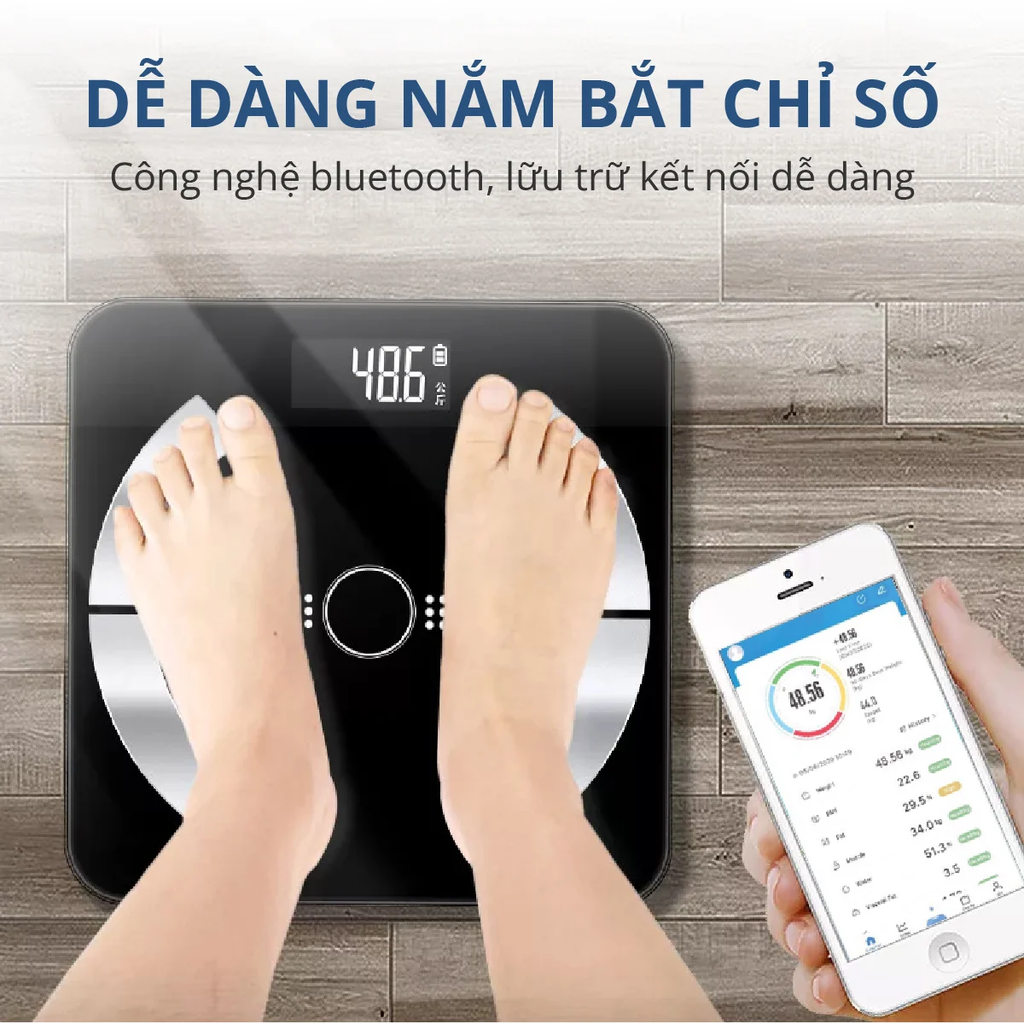 Cân Điên Tử Bluetooth Phân Tích Chỉ Số Cơ Thể Kachi MK223