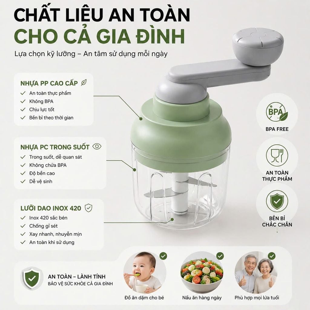 Máy Xay Tỏi Ớt Cầm Tay Mishio MK463 - Xoay tay siêu bền, dễ tháo lắp vệ sinh