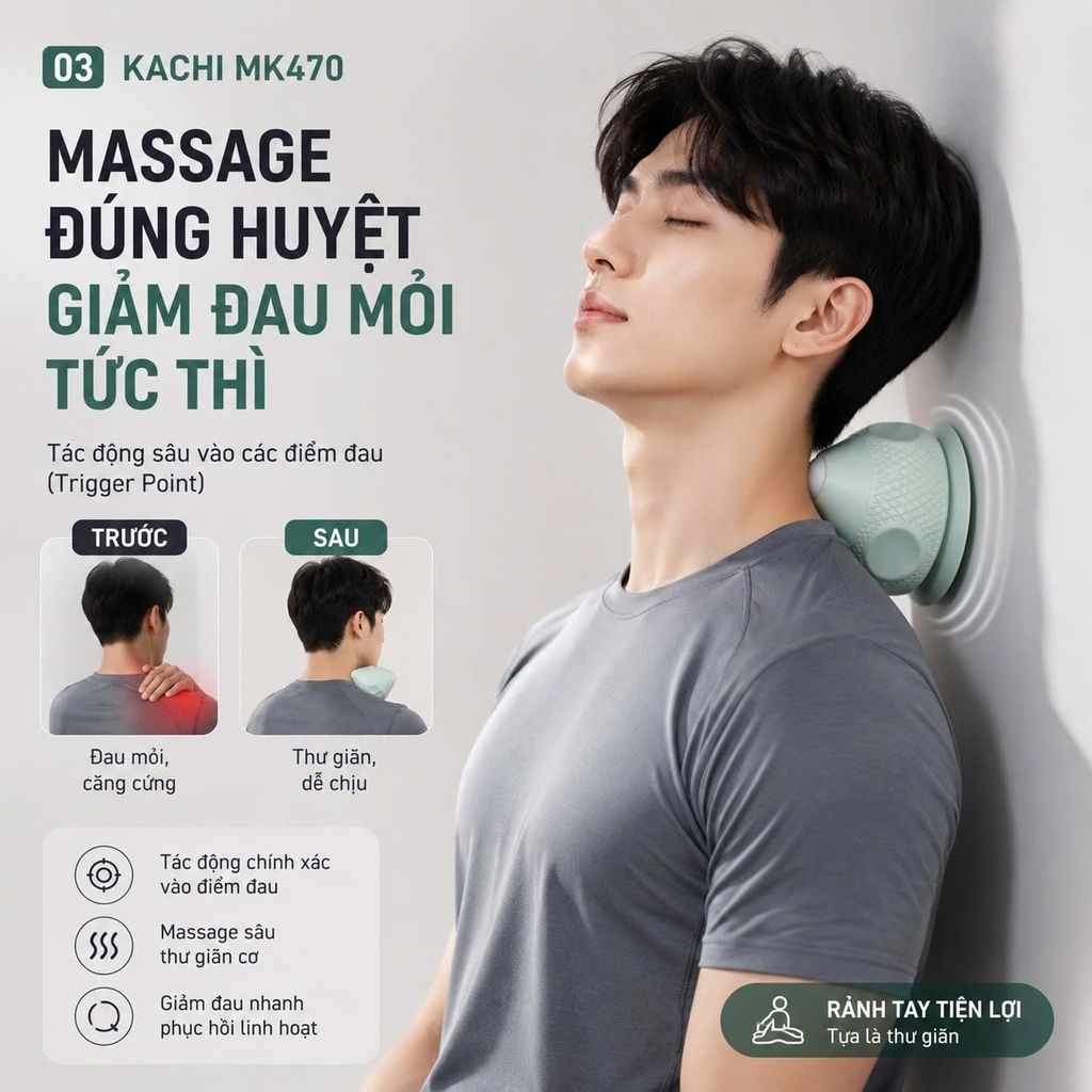 Máy Massage Cổ Vai Gáy Hít Tường Kachi MK470 - Bóng massage huyệt đạo lưng vai