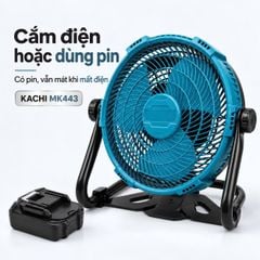 Quạt Để Bàn Tích Điện Kachi MK443 – Gió Turbo Mạnh Mẽ, Xoay 360 Độ, Thiết Kế Di Động Đa Năng
