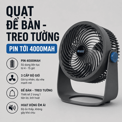Quạt tích điện để bàn Kachi MK372 | Dung lượng pin 4000mAH