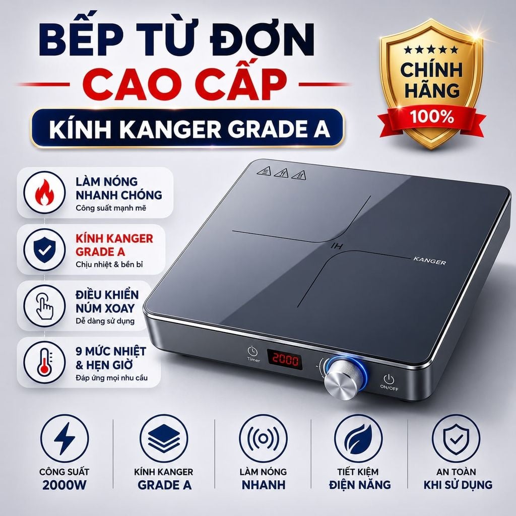 Bếp Từ Đơn Mishio MK448 Công Suất 2000W - Mặt Kính Kanger Hạng A