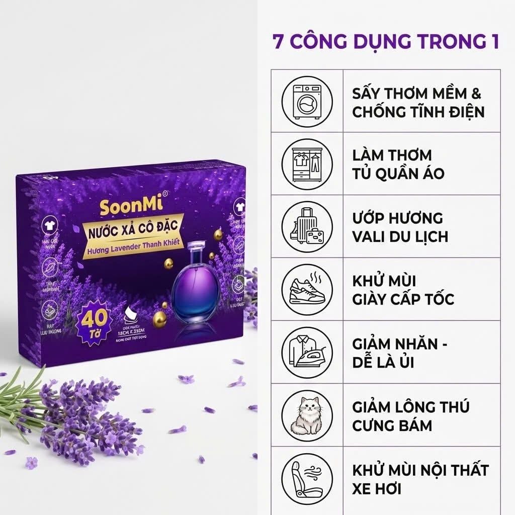 Nước xả cô đặc - Giấy Thơm Quần Áo SoonMi Hương Lavender - Nước Xả Cô Đặc Cho Máy Sấy (Hộp 40 Tờ) MK