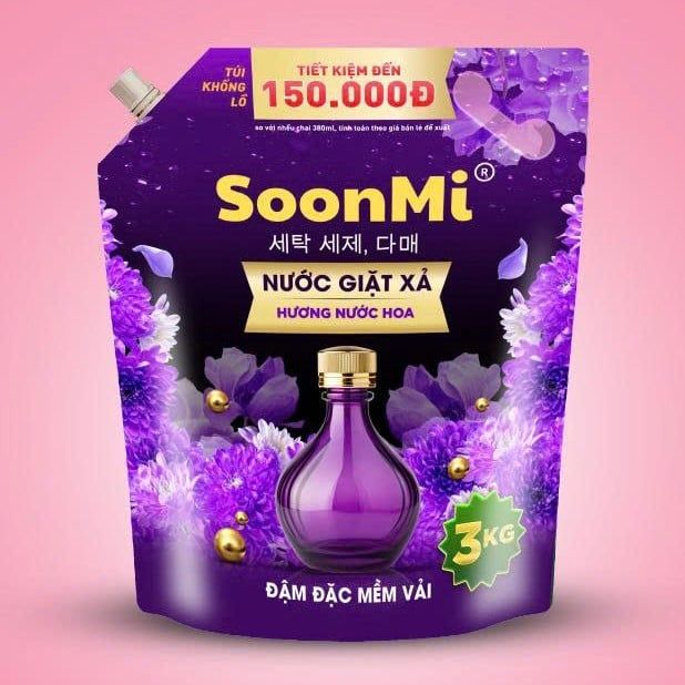 Nước Giặt Xả 2 Trong 1 Soonmi 3kg Đậm Đặc - Công Nghệ Hạt Lưu Hương Ngọc Trai Lên Tới 3 Tuần MK