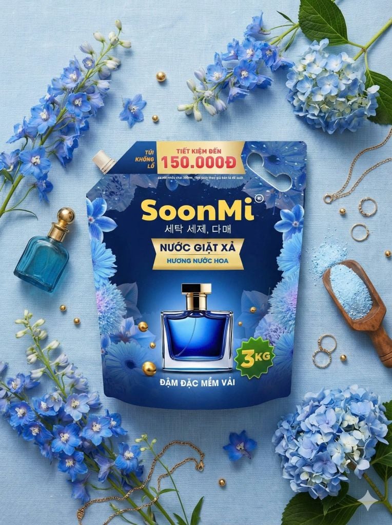 Nước Giặt Xả 2 Trong 1 Soonmi 3kg Đậm Đặc - Công Nghệ Hạt Lưu Hương Ngọc Trai Lên Tới 3 Tuần MK