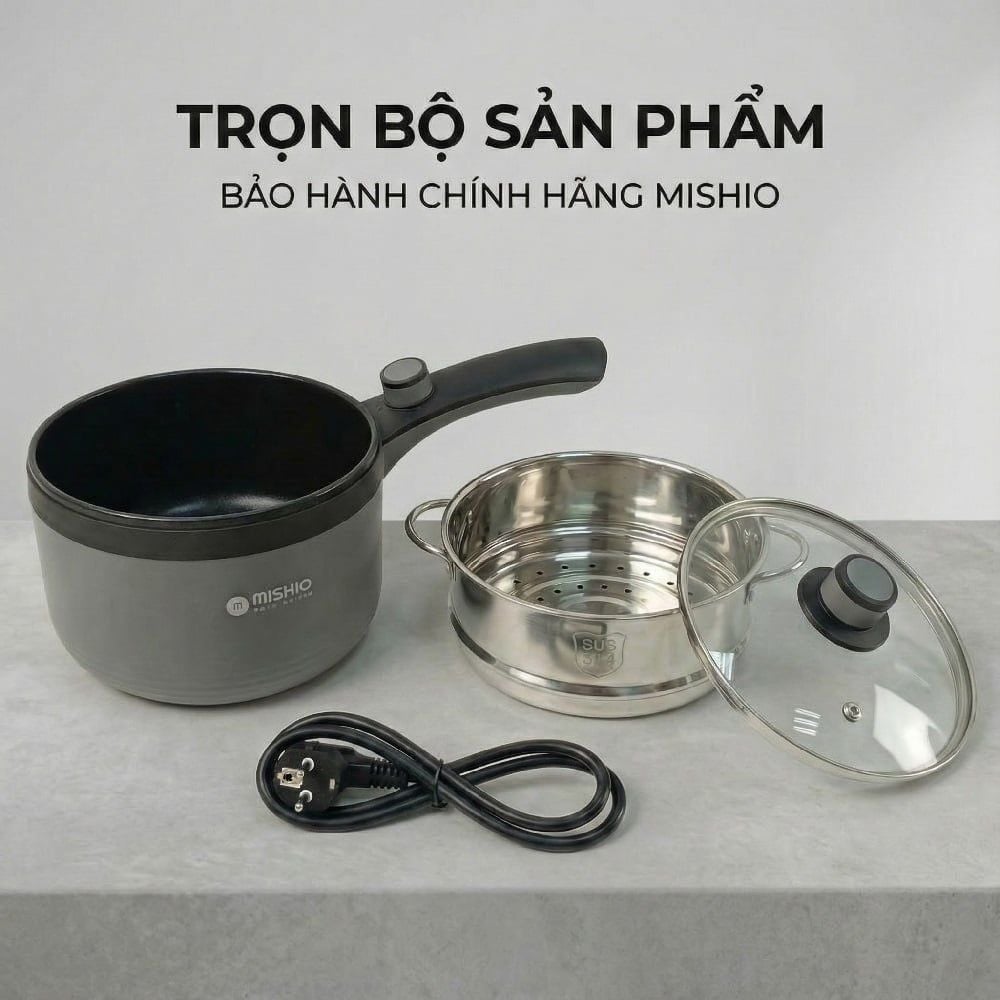 Nồi nấu đa năng Mishio MK321 |  Dung tích 1.5L kèm xửng hấp inox 304
