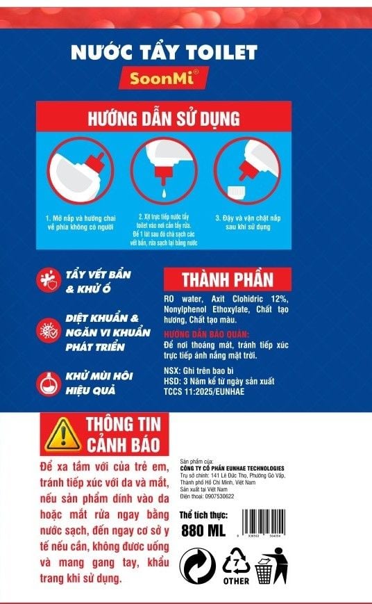 Nước Tẩy Toilet SoonMi 880ml - Diệt 99.9% Vi Khuẩn, Tẩy Sạch Vết Ố Vàng MK
