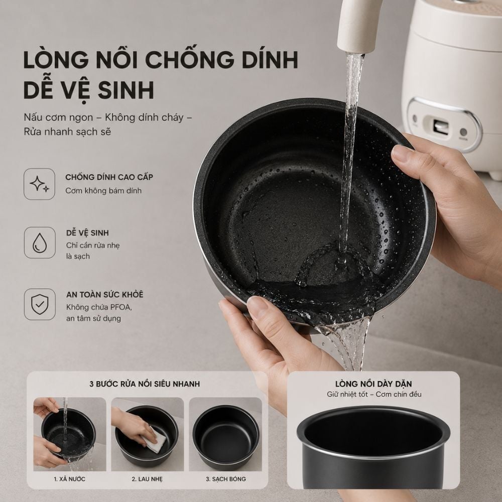 Nồi Cơm Điện Mishio MK233 size 0.8L nấu cơm ngon