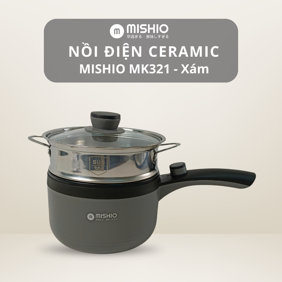 Nồi nấu đa năng Mishio MK321 |  Dung tích 1.5L kèm xửng hấp inox 304