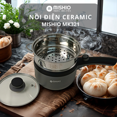 Nồi nấu đa năng Mishio MK321 |  Dung tích 1.5L kèm xửng hấp inox 304