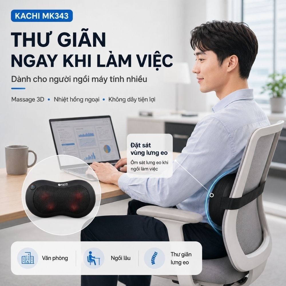 Gối massage không dây Kachi dòng cao cấp MK343 - New