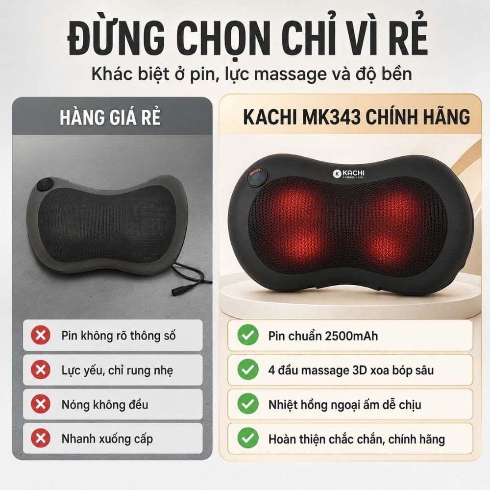 Gối massage không dây Kachi dòng cao cấp MK343 - New