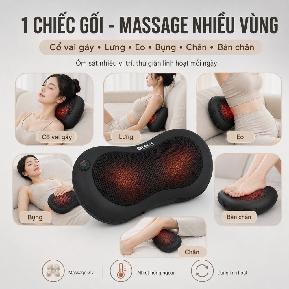 Gối massage không dây Kachi dòng cao cấp MK343 - New