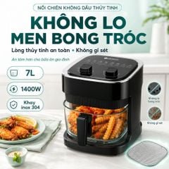 Nồi chiên không dầu thủy tinh Mishio MK373 | Dung tích 7 lít lòng nồi không bong tróc gỉ sét