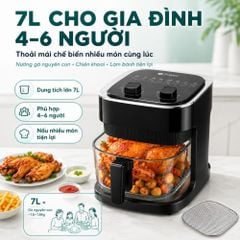 Nồi chiên không dầu thủy tinh Mishio MK373 | Dung tích 7 lít lòng nồi không bong tróc gỉ sét