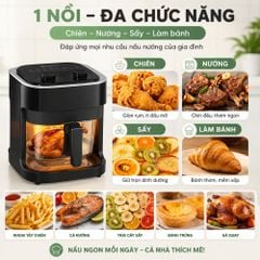 Nồi chiên không dầu thủy tinh Mishio MK373 | Dung tích 7 lít lòng nồi không bong tróc gỉ sét