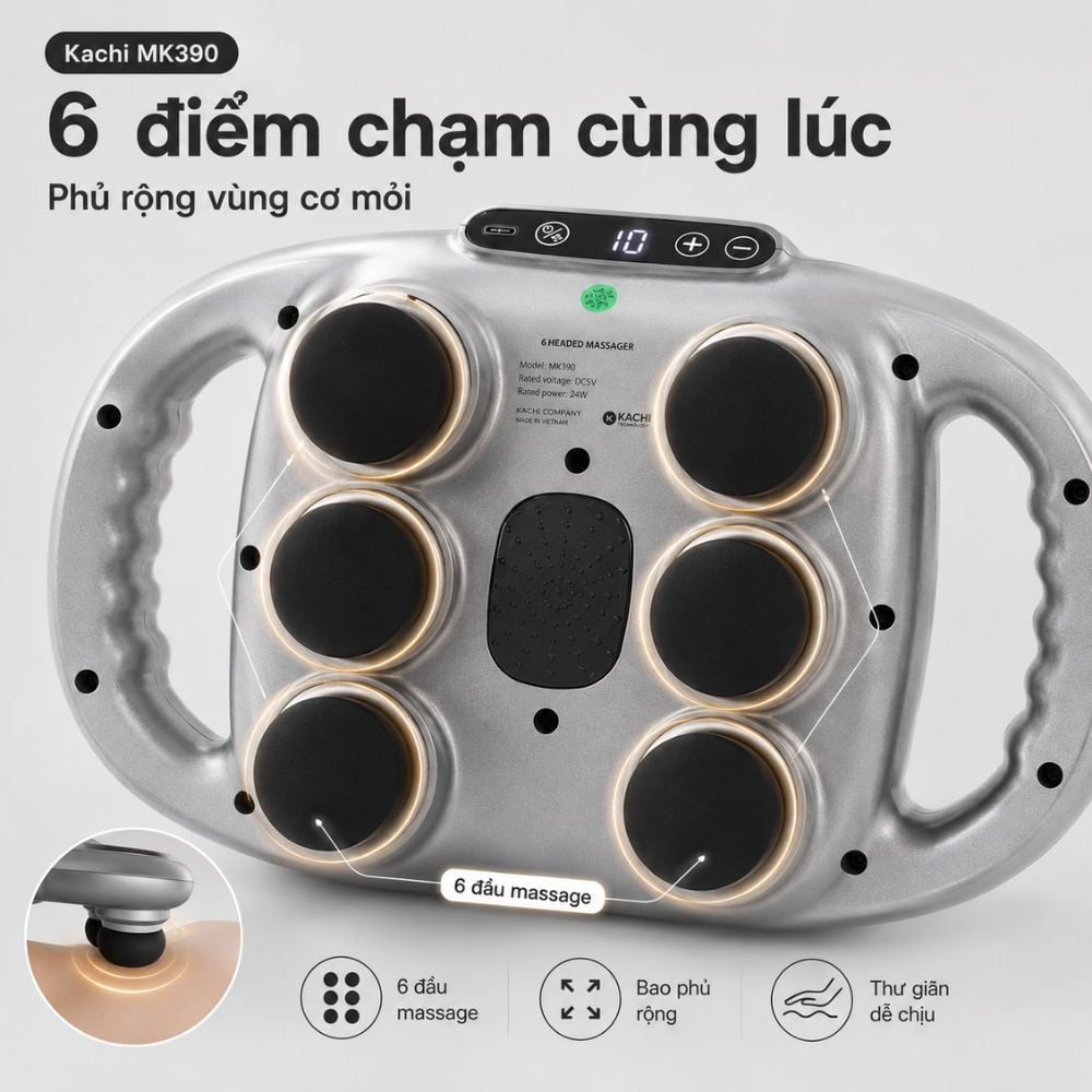 Máy Massage 6 Đầu Rung Kachi MK390 Chạy Pin - Giải Pháp Thư Giãn Tối Ưu Cho Cơ Thể
