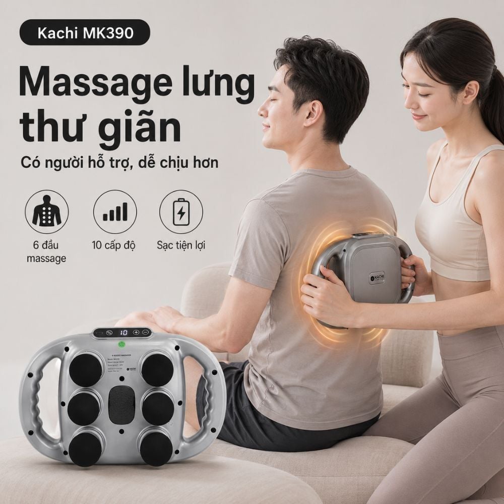 Máy Massage 6 Đầu Rung Kachi MK390 Chạy Pin - Giải Pháp Thư Giãn Tối Ưu Cho Cơ Thể