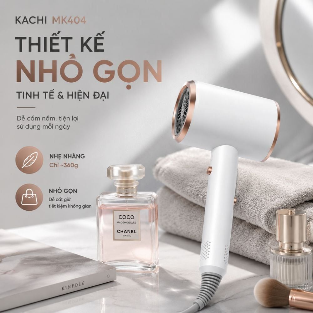 Máy sấy tóc nóng lạnh Kachi MK404 – Nhỏ gọn, thời trang, sấy tóc nhanh chóng