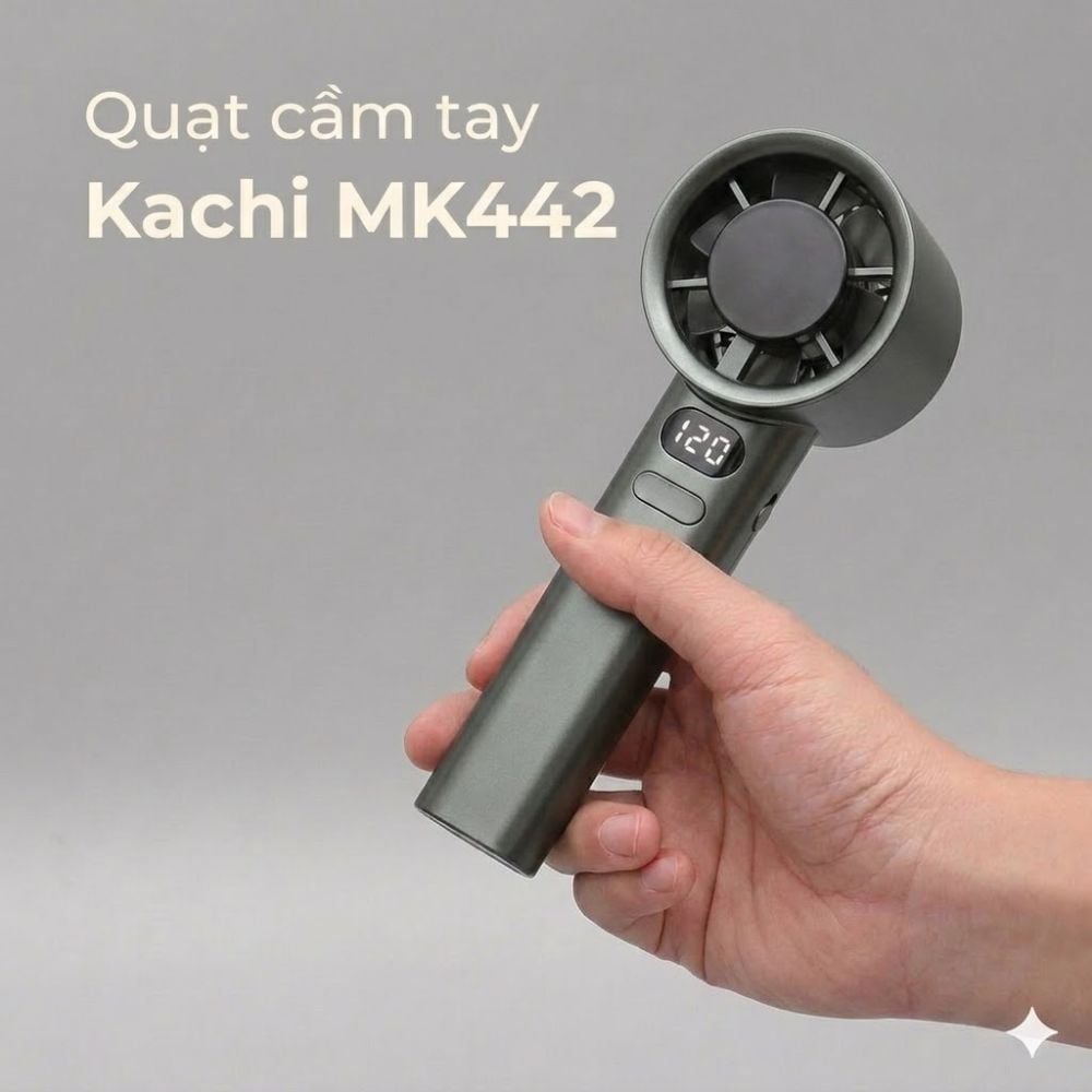 Quạt Cầm Tay Kachi MK442 – 120 Cấp Độ Gió Tuabin, Màn Hình LED Hiển Thị Pin, Bảo Hành 18 Tháng