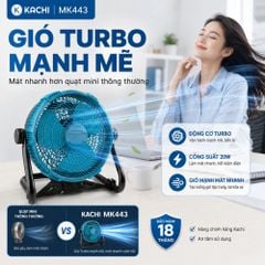 Quạt Để Bàn Tích Điện Kachi MK443 – Gió Turbo Mạnh Mẽ, Xoay 360 Độ, Thiết Kế Di Động Đa Năng