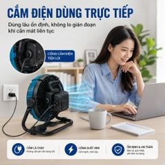Quạt Để Bàn Tích Điện Kachi MK443 – Gió Turbo Mạnh Mẽ, Xoay 360 Độ, Thiết Kế Di Động Đa Năng