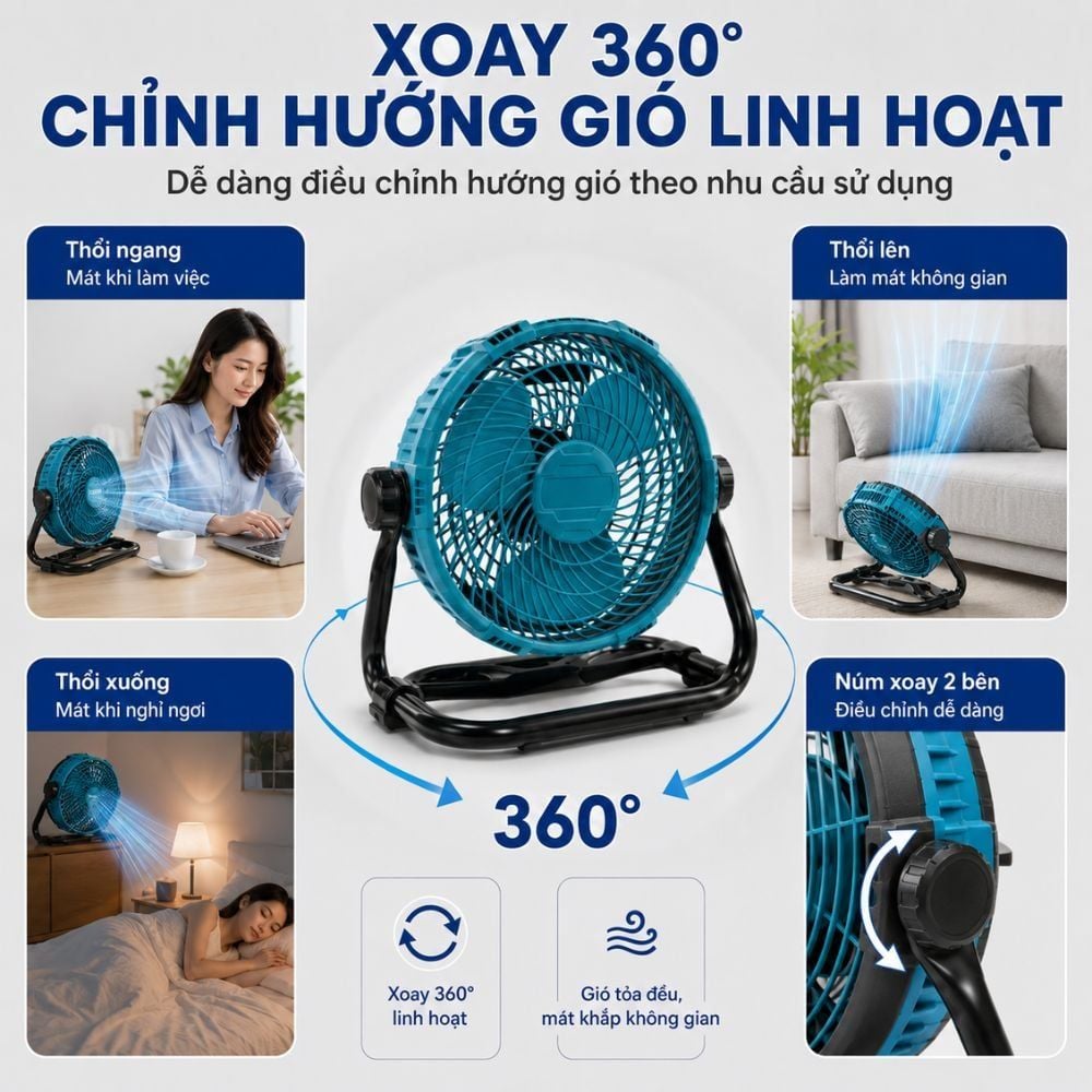 Hình ảnh chi tiết: Quạt Để Bàn Tích Điện Kachi MK443 – Gió Turbo Mạnh Mẽ, Xoay 360 Độ, Thiết Kế Di Động Đa Năng