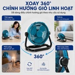Quạt Để Bàn Tích Điện Kachi MK443 – Gió Turbo Mạnh Mẽ, Xoay 360 Độ, Thiết Kế Di Động Đa Năng