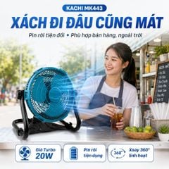 Quạt Để Bàn Tích Điện Kachi MK443 – Gió Turbo Mạnh Mẽ, Xoay 360 Độ, Thiết Kế Di Động Đa Năng
