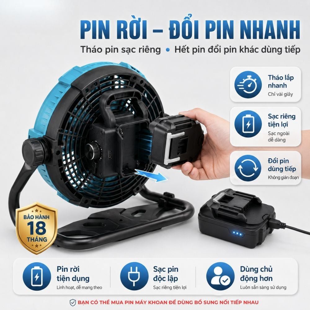 Hình ảnh chi tiết: Quạt Để Bàn Tích Điện Kachi MK443 – Gió Turbo Mạnh Mẽ, Xoay 360 Độ, Thiết Kế Di Động Đa Năng
