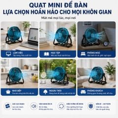 Quạt Để Bàn Tích Điện Kachi MK443 – Gió Turbo Mạnh Mẽ, Xoay 360 Độ, Thiết Kế Di Động Đa Năng