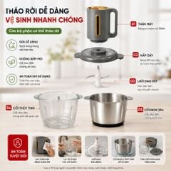 Máy Xay Thực Phẩm Đa Năng Mishio MK444 (2.0L) - Cối Thủy Tinh tặng cối Inox 304 Phân Loại Thực Phẩm Sống Chín