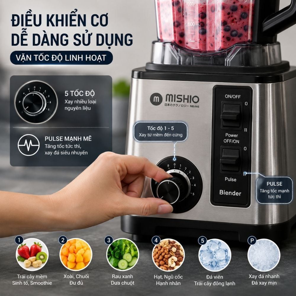 Máy Xay Sinh Tố Công Nghiệp Đa Năng Mishio MK446 (3.0L) - Công Suất 800W