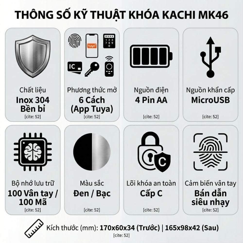 Khóa Cổng Vân Tay Kachi MK46 Cho Cổng Sắt Ngoài Trời (App Tuya) – Giải Pháp An Ninh 