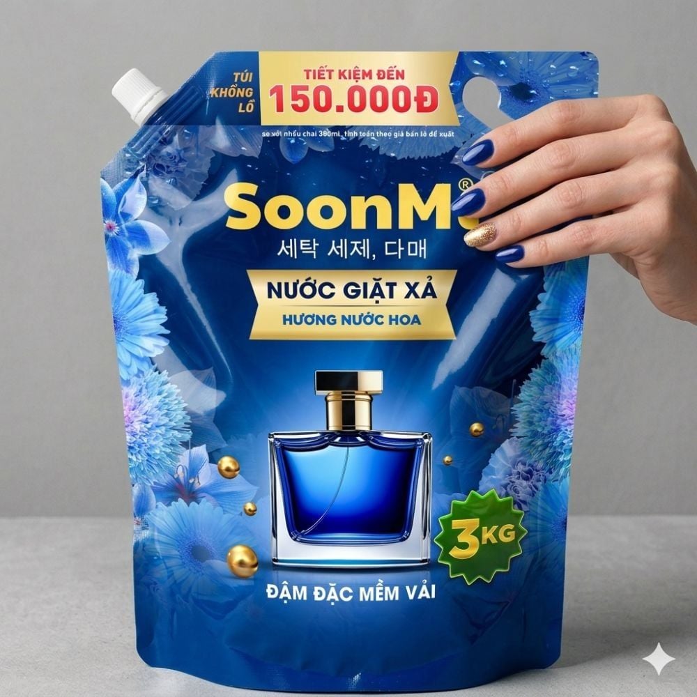 Nước Giặt Xả 2 Trong 1 Soonmi 3kg Đậm Đặc - Công Nghệ Hạt Lưu Hương Ngọc Trai Lên Tới 3 Tuần MK