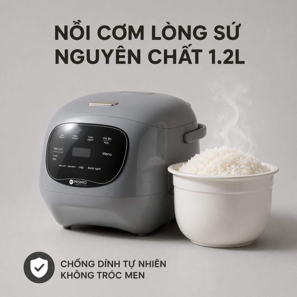 Nồi cơm điện lòng sứ dưỡng sinh 1.2L Mishio MK381