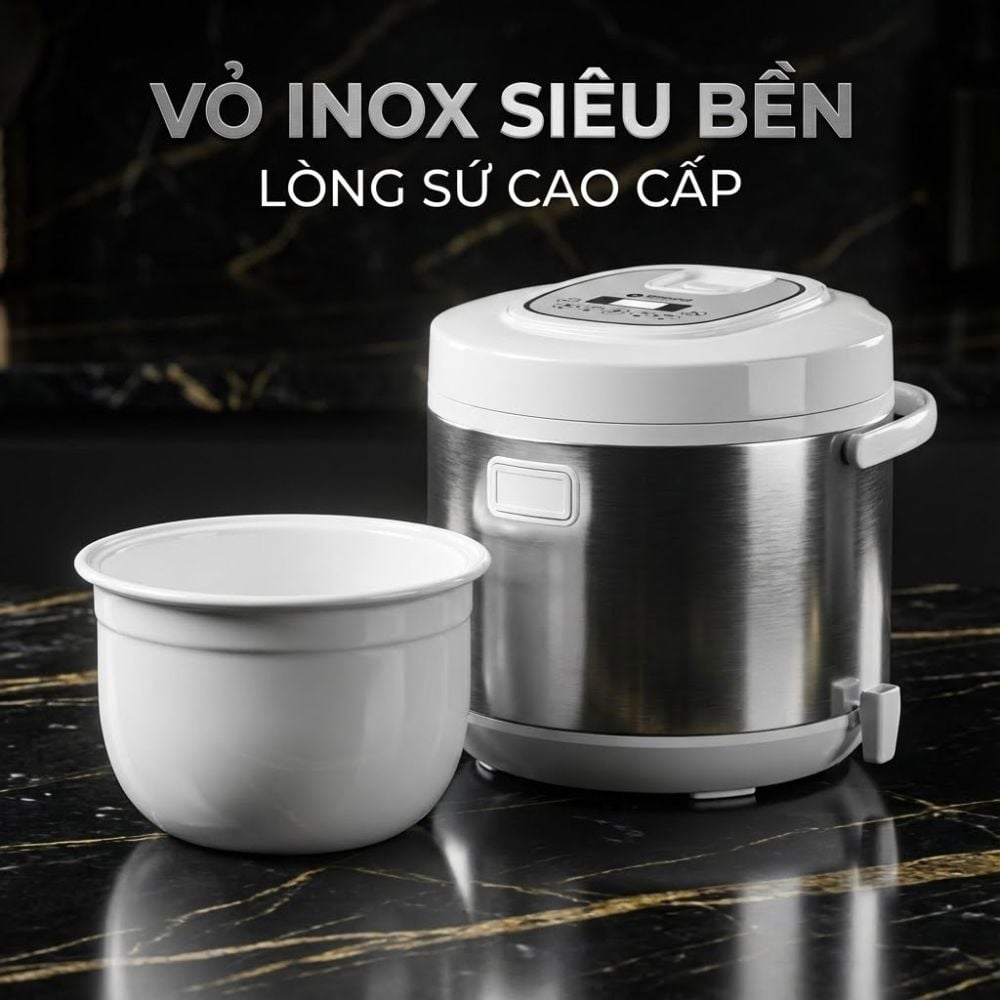 Nồi Cơm Điện Lòng Sứ 1.8Lít Mishio MK402 Không Bong Tróc Men Chống Dính Tự Nhiên