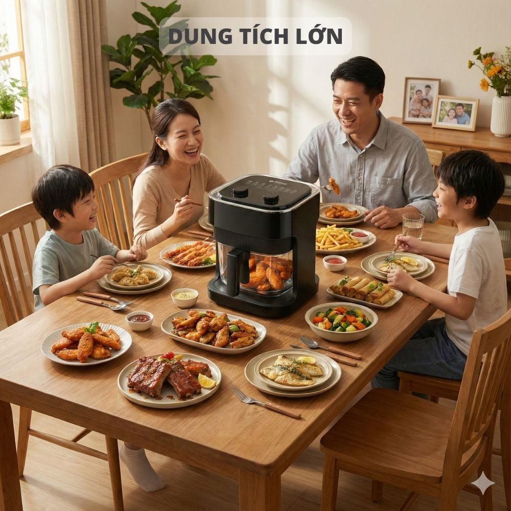 Nồi chiên không dầu thủy tinh Mishio MK373 | Dung tích 7 lít lòng nồi không bong tróc gỉ sét