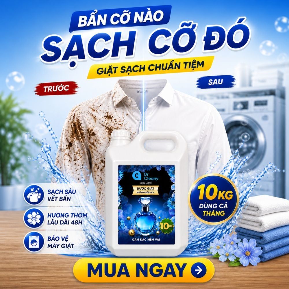 Nước giặt Dr. Cleany 10KG (Xanh) - Chuyên dụng giặt ủi, Sạch sâu MK