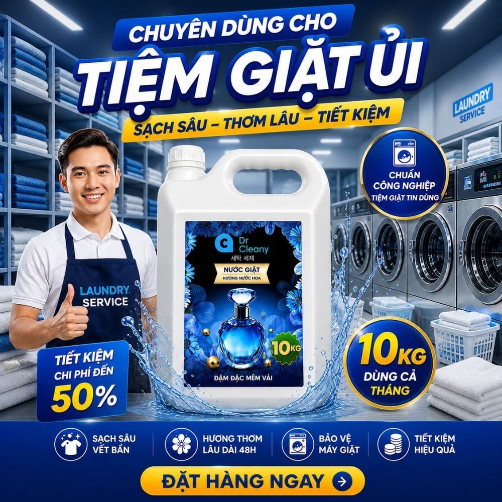 Nước giặt Dr. Cleany 10KG (Xanh) - Chuyên dụng giặt ủi, Sạch sâu MK