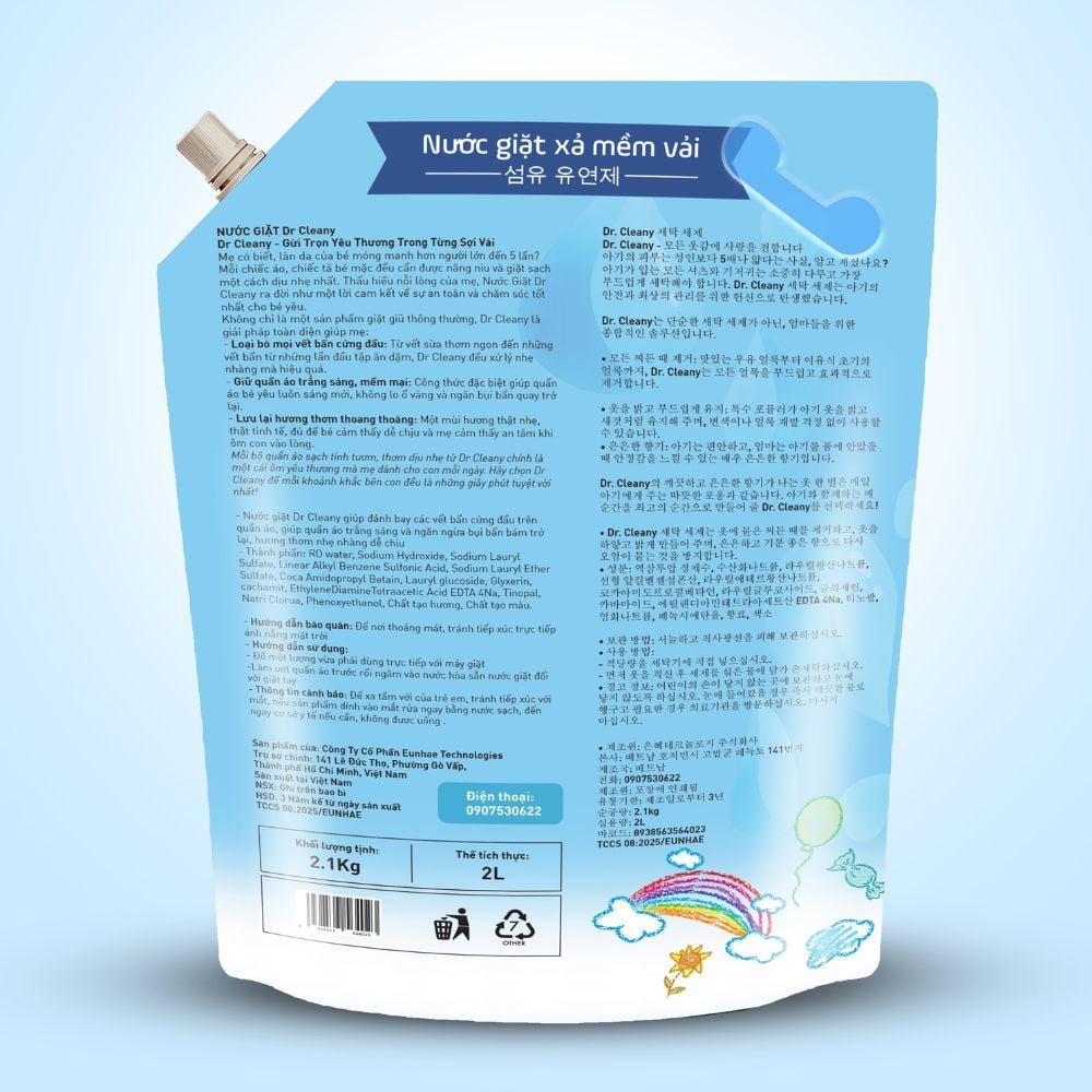 Nước Giặt Cho Bé Dr. Cleany 2kg - Dịu Nhẹ, An Toàn Cho Da Nhạy Cảm | Công Nghệ Hàn Quốc MK