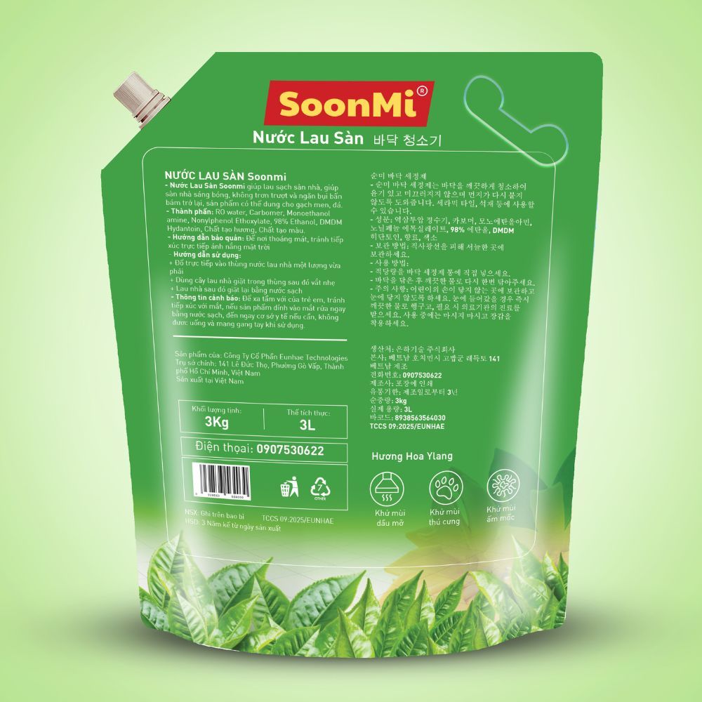 Nước Lau Sàn Soonmi 3kg Dạng Túi - Sạch Bóng, Khử Khuẩn, Thơm Mát | Siêu Tiết Kiệm MK