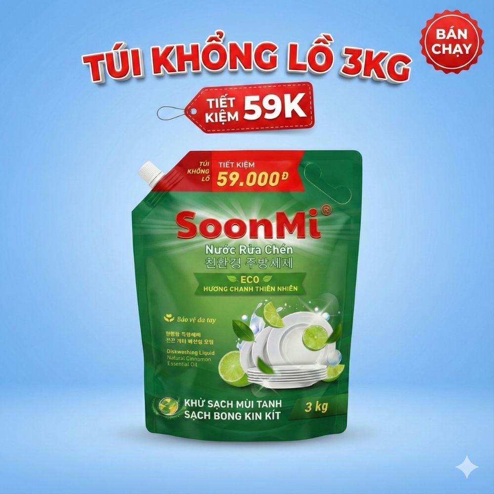 Nước Rửa Chén Soonmi Hương Chanh 1.2kg & 3kg - Sạch Bong Kin Kít, An Toàn Da Tay