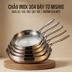 Chảo Inox đáy từ 3 Lớp Mishio (Size 22, 24, 26, 28, 30cm) MK433, MK434, MK435, MK436, MK437 – Đúc Nguyên Khối, Đáy Từ, An Toàn Vượt Trội