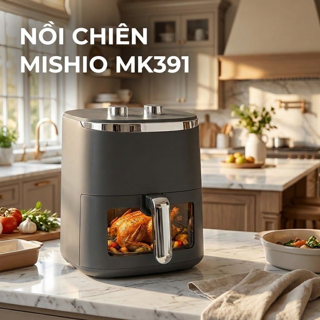 Nồi Chiên Không Dầu 8 Lít Mishio MK391 - Dung Tích Khổng Lồ, Nướng Nguyên Con Gà, Giá Cực Rẻ